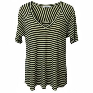 Cut-Loose Women’s Blue and Yellow Striped Top V Neck Stretch Comfort Large
